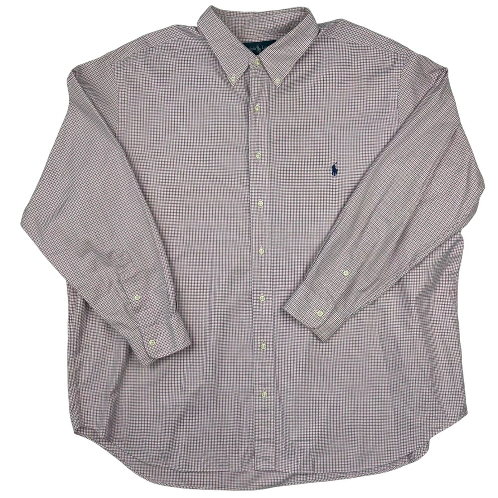 Ralph Lauren Mens Classic Fit Pink Navy Micro Check Button Down Shirt 18.5 34/35